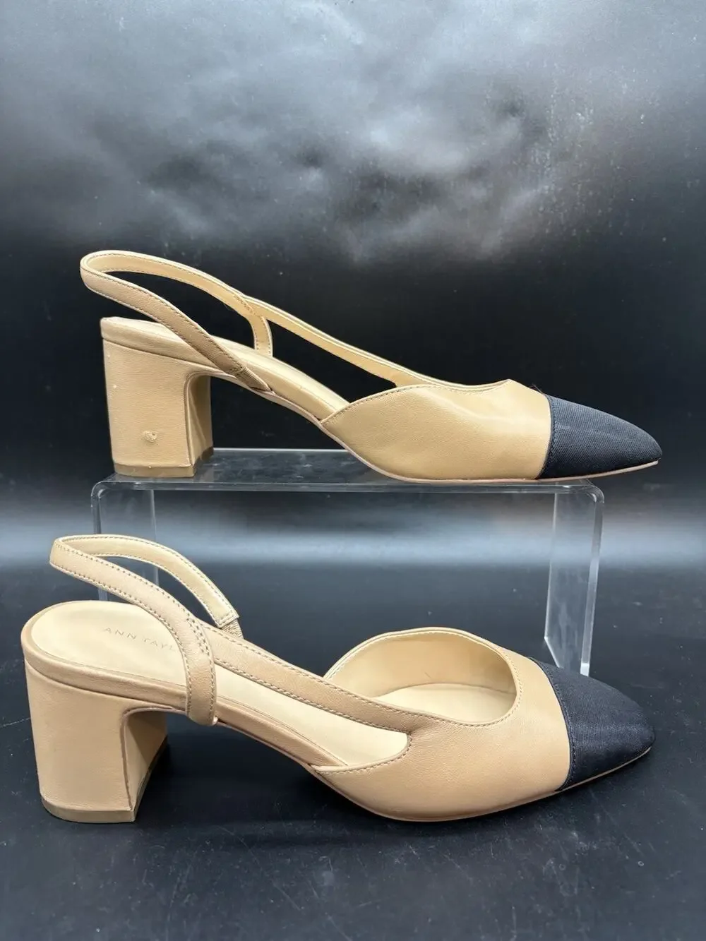 Anne Klein Brinlee Pump Women's US 8.5 Brown Cap Toe Slingback Block Heel